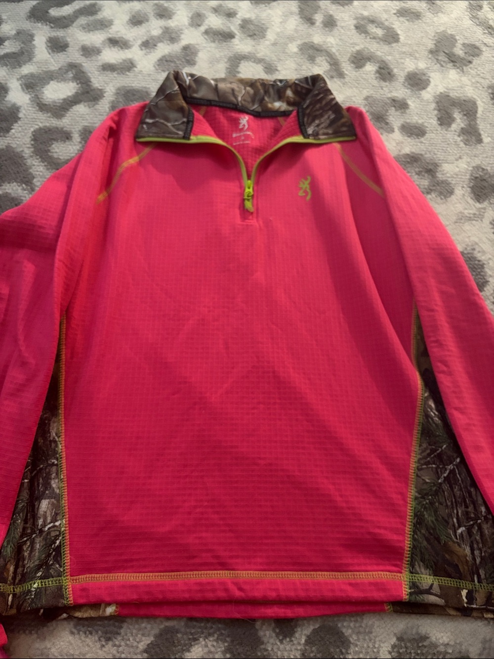 Browning Hot Pink Half-Zip with Camouflage Trim and Lime Accents